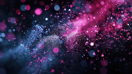 Wall Mural - Vibrant display of pink and blue particles scattered across a dark background, creating a bokeh effect that is visually striking