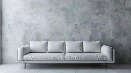 Canvas Print - Stylish and modern minimalist living room with a white sofa set against a textured concrete wall