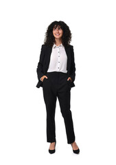 Canvas Print - Beautiful young woman in black suit isolated on white