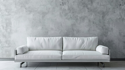 Canvas Print - Minimalist living room with a concrete wall and a white sofa