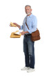 © New Africa - Postman with brown bag delivering letters on white background