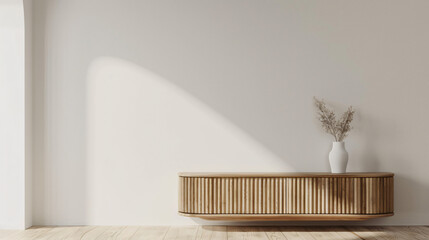 Poster - Minimalist interior design with sunlight casting shadow on empty wall