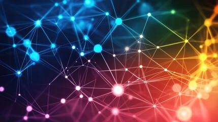 Fototapete - Abstract digital technology background with network colorful connection lines