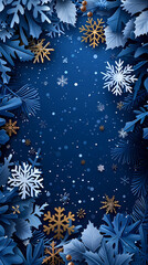 Wall Mural - Blue Christmas snowflakes background,Vector illustration. Paper cut cartoon style