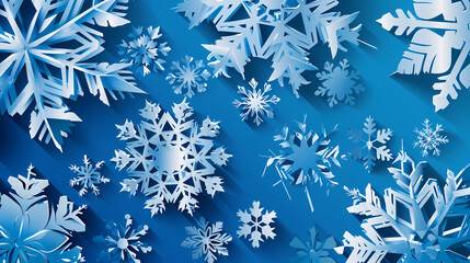 Wall Mural - Blue Christmas snowflakes background,Vector illustration. Paper cut cartoon style