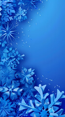 Wall Mural - Blue Christmas snowflakes background,Vector illustration. Paper cut cartoon style