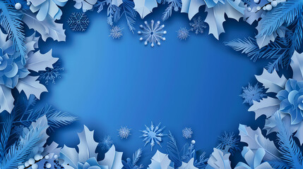 Wall Mural - Blue Christmas snowflakes background,Vector illustration. Paper cut cartoon style