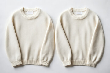 Wall Mural - Two cream sweaters side by side on white background