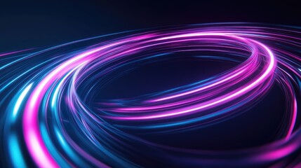 Wall Mural - Abstract swirling neon light trails in a dark background