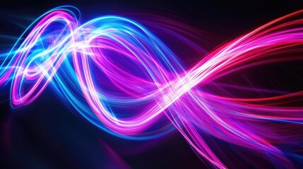 Wall Mural - Abstract swirling neon light trails in a dark background