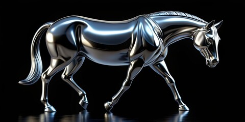 Wall Mural - Chrome effect animal on black background with a glossy and reflective finish, chrome, effect, animal, black background