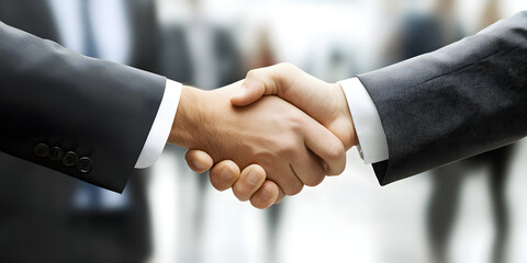 Business handshake with contract in the background