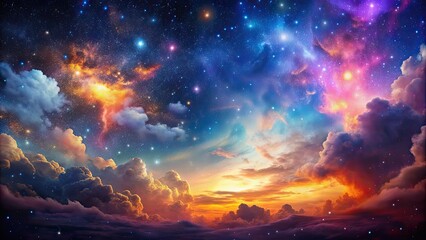 Poster - Starry night sky filled with colorful nebula clouds, Stars, nebula, galaxy, space, astronomy, celestial