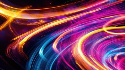 Wall Mural - Abstract swirling neon light trails in a dark background