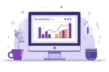 Wall Mural - modern seo and search engine optimization analytics on computer screen - minimalist creativity flat 