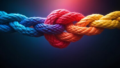 Team rope diverse strength connect partnership together teamwork unity communicate support. Strong diverse network rope team concept integrate braid color background cooperation empower power.