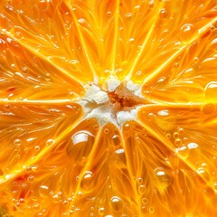 Poster - Close-up of juicy orange slice with vibrant colors and texture. Ideal for backgrounds and fresh themes. High-resolution macro shot perfect for food photography and marketing. AI