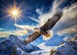 © Man888 - Majestic white eagle spreads its wings, soaring high in the crystal blue sky above snow-capped mountains, symbolizing freedom and power in nature's winter wonderland.