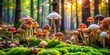 © Sujid - Mushrooms of all shapes, sizes, and colors scattered in a lush forest setting , mushrooms, fungi, forest, grass, nature