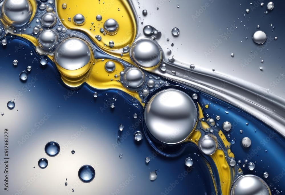 abstract silver liquid metal background with bubbles and droplets ...