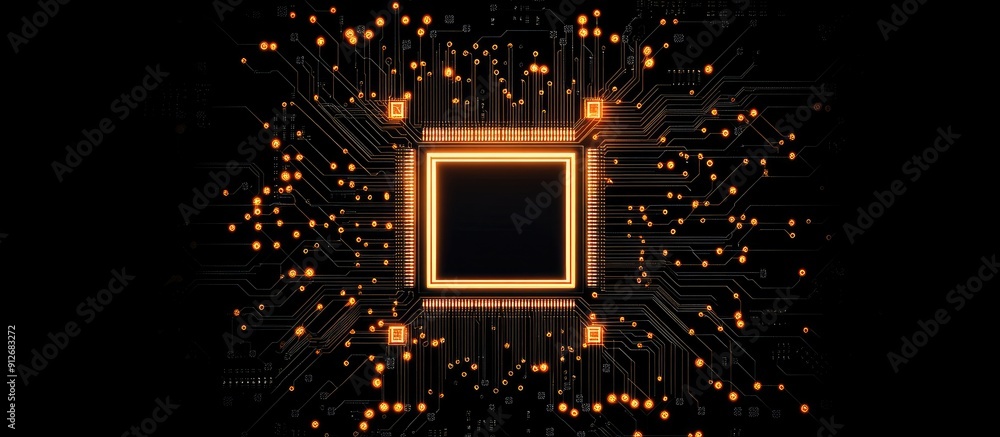 Stylized microchip design featuring a central processing unit that ...