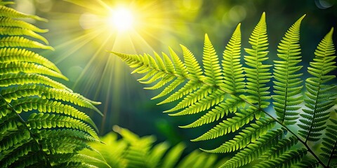 Wall Mural - Fern leaves glowing in the sunlight , nature, plant, green, foliage, fern, leaves, sunshine, sunbeam, tropical, vibrant, lush