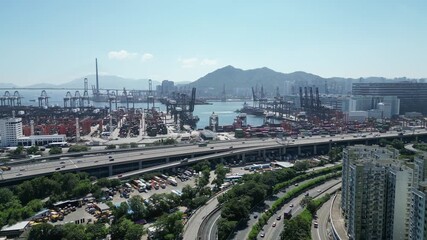 Wall Mural - Hong Kong city traffic and cargo terminal port Aug 3 2024