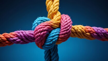 Team rope diverse strength connect partnership together teamwork unity communicate support. Strong diverse network rope team concept integrate braid color background cooperation empower power.