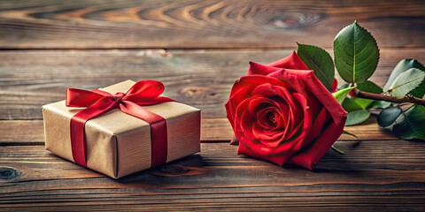 Poster - Red rose and Valentine's gift, red, rose, Valentine, present, love, romance, flower, gift, celebration, holiday, romantic