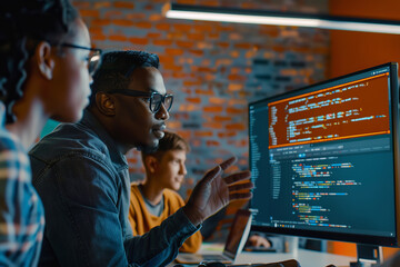 Wall Mural - Computer Science Professor Teaching Coding to Attentive Students  