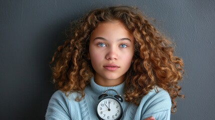 Teenage girl with clock portrait