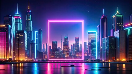 Wall Mural - Vibrant neon cityscape with large GAO sign , urban, night, lights, futuristic, skyline, cityscape, illuminated