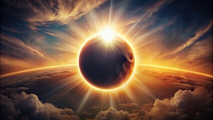 Canvas Print - Solar eclipse with dramatic sunlight, astronomy, celestial event, moon, sun, shadow