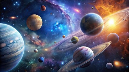 Wall Mural - planets and galaxies in deep space, sci-fi wallpaper, planets, galaxy, space, science fiction, futur