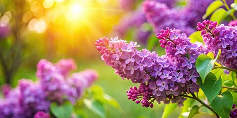 Wall Mural - Purple lilac flowers blooming in a garden , Lilac, Purple, Flowers, Spring, Garden, Nature, Blooming, Beautiful, Fragrant