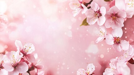 Wall Mural - Spring blossom frame border background for banner with copy space. Spring banner background with pink blossom
