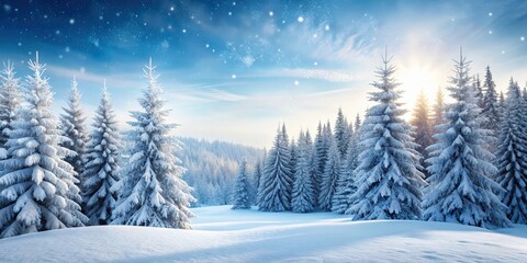 Wall Mural - Winter background with snow-covered pine trees and a frosty landscape, winter, background, card, snow, pine trees, frost, landscape