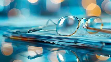 Wall Mural - Glasses on Documents with Bokeh Background.