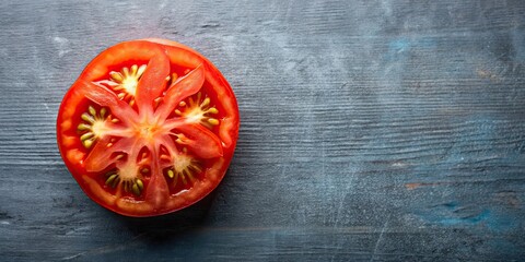 Canvas Print - Top view of a sliced tomato, tomato, vegetable, food, fresh, red, healthy, organic, ingredient, juicy, salad, natural, cut