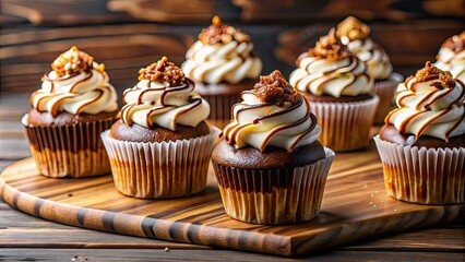 Sticker - Delicious smores cupcakes topped with toasted marshmallows and chocolate drizzle, smores, cupcakes, dessert