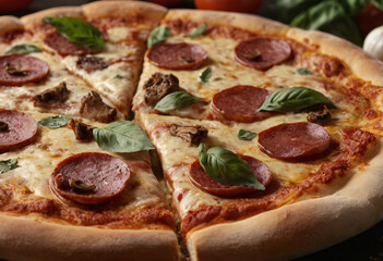 sliced ​​yummy delicious pizza