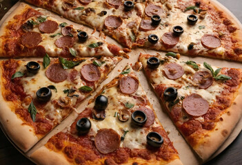 Wall Mural - sliced ​​yummy delicious pizza