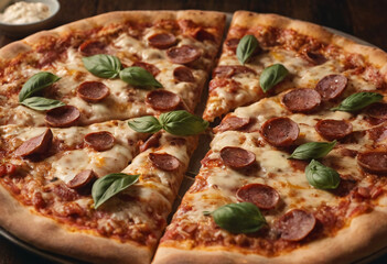 sliced ​​yummy delicious pizza