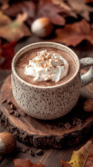 Sticker - Hot Chocolate with Whipped Cream and Nutmeg in Autumn Ambience