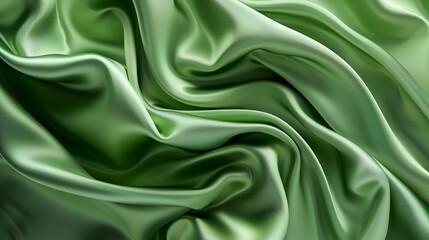 Green drapery silk fabric background Wavy satin cloth texture pattern Smooth shiny drape material Generated Ai