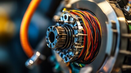 Sticker - Close-up of Electric Motor Wiring and Components - A detailed look at the intricate wiring and components of an electric motor, showcasing the complex technology behind modern electric vehicles. The i