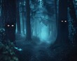 © Janie - A dark forest with glowing eyes on the trees. Scene is eerie and mysterious