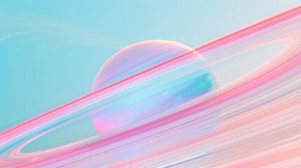 Wall Mural - astronomical abstract illustration wallpaper, glorious planet Saturn's rings, circle, glowing in pink colors