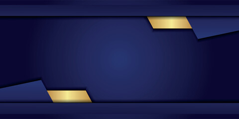 Modern dark blue premium banner background with luxury gold lines, sports, vector illustration.