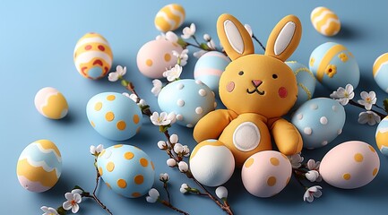 Wall Mural - easter eggs and bunny